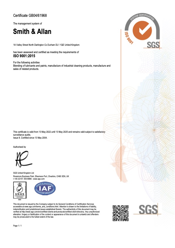 Smith and Allan ISO Cert